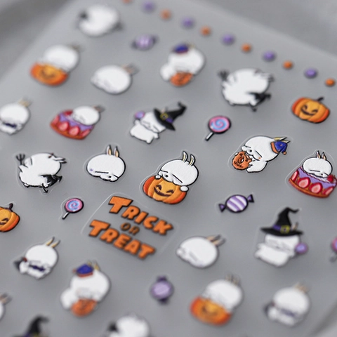 Halloween 5D Relief Nagelaufkleber Cartoon Hase Kürbis Zauberer Hut Selbstklebende Maniküre Dekoration