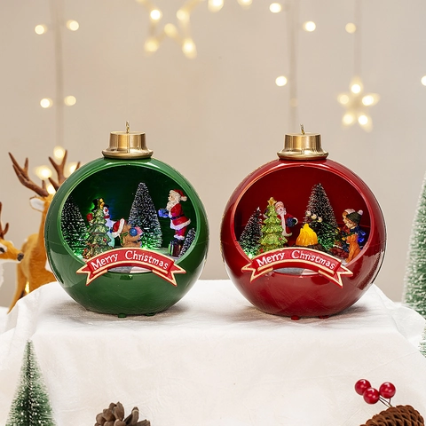 Boule À Neige De Noël Ornement De Maison Musicale Lumineuse Père Noël Micro Paysage Résine Plastique Décoration De Table Cadeau
