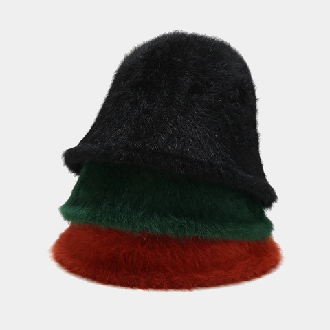 Sombrero De Pescador De Felpa Piel De Conejo Sintética Cálido Invierno A Prueba De Viento Color Sólido Estilo Vintage Para Mujer
