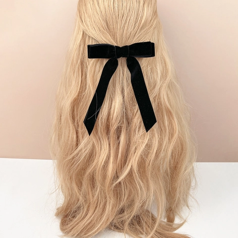 Pinza Para El Pelo De Terciopelo Con Lazos Y Cintas Largas Estilo Vintage Elegante Color Sólido Accesorio Hecho A Mano Para Mujer
