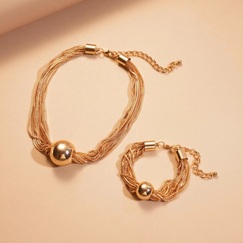 Collar Choker Y Pulsera De Metal De Hierro De Varias Capas Con Colgante De Bola Grande Pulida Joyería De Moda Minimalista