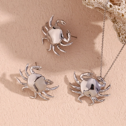 Joyas De Acero Inoxidable Bañado En Oro De 18K Collar Con Colgante De Cangrejo Pendientes Joyería Animal Creativa