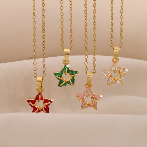 Stern Anhänger Halskette Edelstahl Bunte Zirkonia Eingelegt Mode Minimalistischer Schmuck Für Frauen
