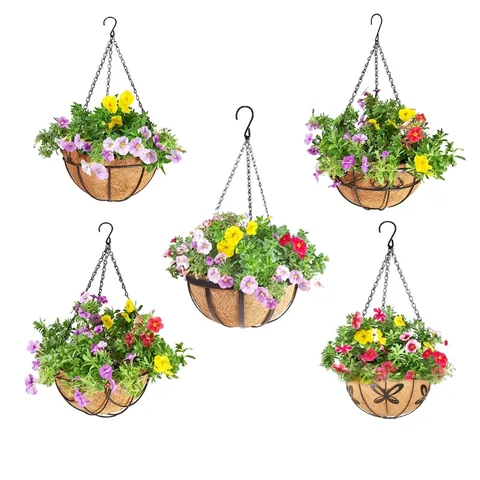 Hängender Pflanzkorb Natürliche Kokosfaser-Einlage Metall Eisen Draht Blumentopf Outdoor Garten Home Decor Pastoraler Stil