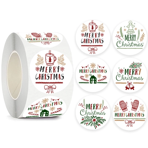 Autocollants Joyeux Noël En Rouleau Étiquettes Rondes En Papier Kraft Pour Décoration D'Emballage Cadeau De Fête