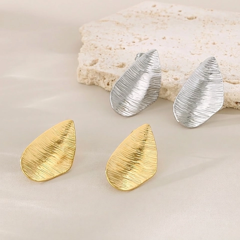 Orecchini a Bottone Minimalisti in Acciaio Inossidabile a Goccia Irregolare Con Trama Spazzolata Eleganti Orecchini Geometrici Vintage da Donna
