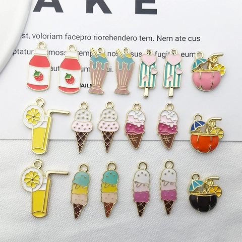Ciondoli Gelato Bevanda Estiva In Lega Smaltata Per Creazione Gioielli DIY Bracciale Collana Colorato Kawaii Accessorio