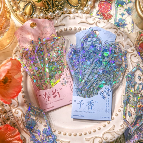 Retro Blumen Lesezeichen PVC Laser Holografisch Goldprägung Unregelmäßige Form Transparent Lesezubehör Für Studenten