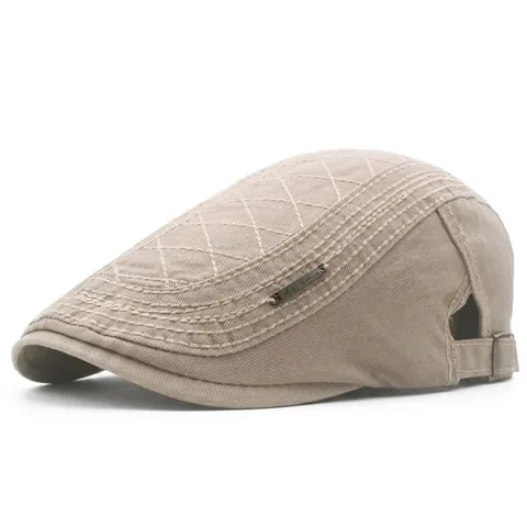 British Vintage Men Newsboy Cap Cotton Diamond Quilted Ivy Flat Cap Adjustable Retro Casual Outdoor Sunshade Hat