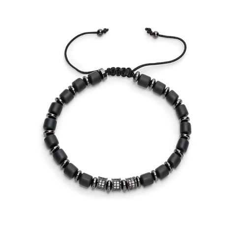 Beaded Woven Bracelet With Micro Pave Zirconia Copper Cylindrical Geometric Adjustable Trendy Jewelry For Men Women