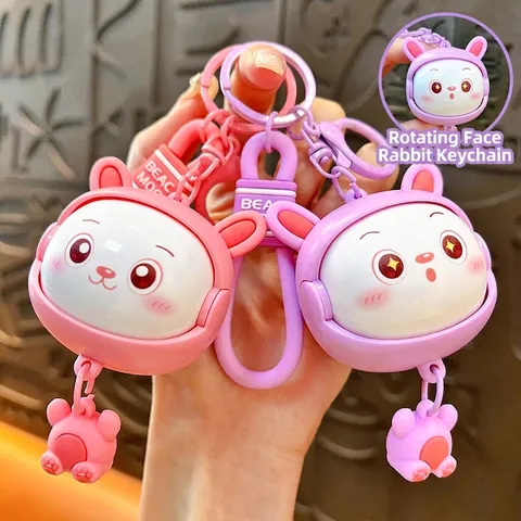 Süßer Cartoon Hase Gesichtswechsel Schlüsselanhänger Fidget Stressabbau Spielzeug Kreativer Taschenanhänger Auto Schlüsselanhänger Geschenk