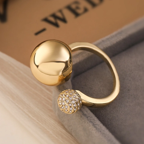 Trendy 18K Gold Plated Copper Zirconia Open Ring For Women Irregular Geometric Knot Design Minimalist Fashion Finger Jewelry