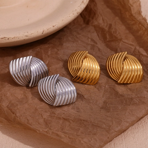 Orecchini a Bottone a Spirale Geometrici a Forma di Ventaglio Per Donna Acciaio Inossidabile Placcato Oro 18K Gioielli di Moda