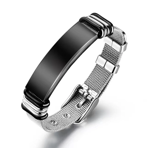 Minimalist Stainless Steel Mesh Bracelet For Men With Adjustable Buckle And Rectangular Plate Fashion Jewelry