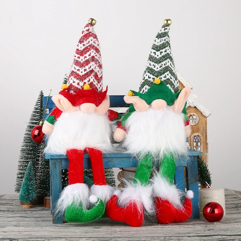 Gnomo De Navidad Peluche LED Brillante Rudolph Decoración Gorro De Punto Piernas Largas Con Cascabel Adorno De Escritorio