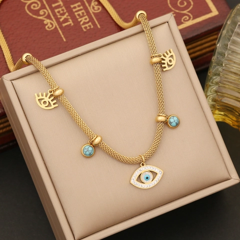 Evil Eye Halskette Armband Ohrringe Edelstahl Türkis Strass Bohemian Schmuck Persönlichkeit Accessoires Damen