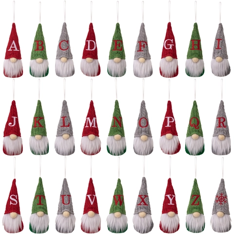 Christmas Gnome Pendant Knitted Fabric Embroidered Alphabet Letter Faceless Doll Hanging Xmas Tree Decoration Ornament