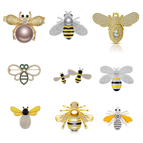 Bee Brooch Pin Animal Insect Micro Paved Cubic Zirconia Enamel Faux Artificial Pearl Alloy Sparkling Jewelry Accessory For Women