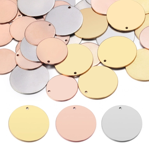 Stainless Steel Round Disc Pendants Blank Smooth Metal Tags With Hole For DIY Jewelry Making Accessories Women