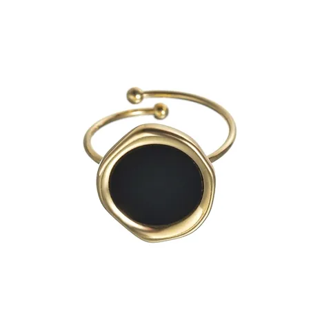 Verstellbarer Offener Ring Edelstahl 18K Vergoldet Rund Perlmutt Emaille Minimalistischer Geometrischer Schmuck Für Damen