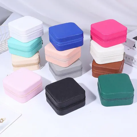 Jewelry Box PU Leather Zipper Travel Case For Rings Earrings Necklaces Storage Organizer Portable Multi Compartment