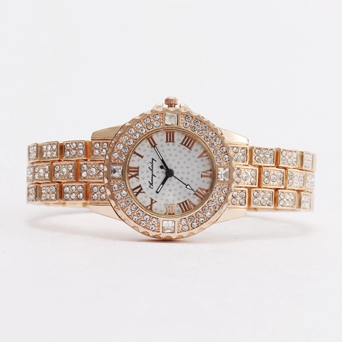 Lussuoso Orologio al Quarzo da Donna con Strass Incastonati Cassa in Metallo Cinturino in Acciaio Inossidabile Quadrante Romano Elegante Orologio da Polso alla Moda per Regalo Quotidiano