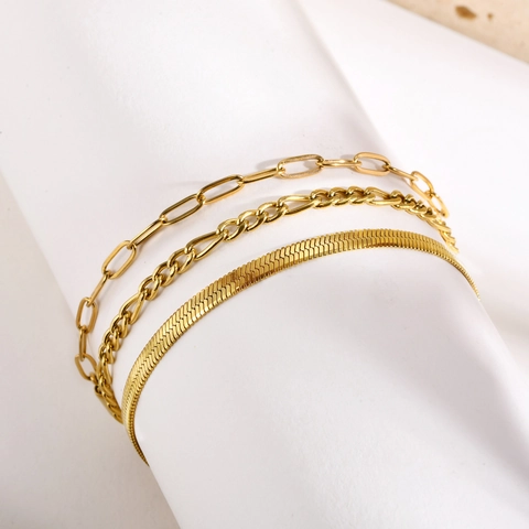Roestvrijstalen Vergulde Visgraat Figaro Paperclip Ketting Armbanden Met Kristal Voor Vrouwen Minimalistisch Stapelbaar