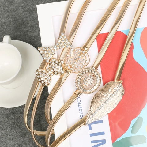 Elegante Catenella da Vita in Metallo a Molla per Donna Cintura con Strass Intarsiati per Abiti Oro Argento Accessorio
