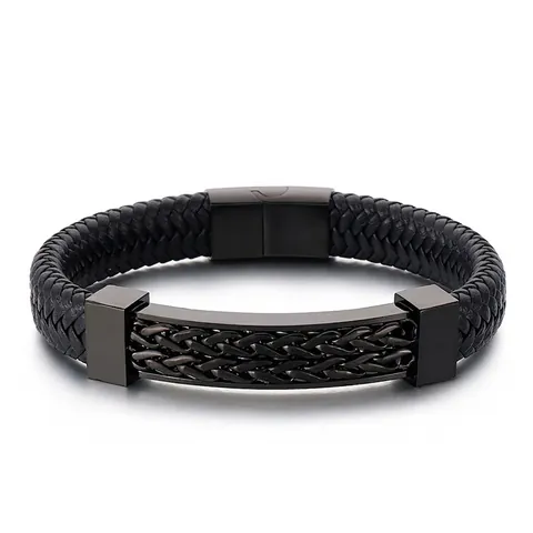 Pulsera De Cuero Trenzado Para Hombre Con Cierre Magnético De Acero Inoxidable Estilo Industrial Joyería Moda