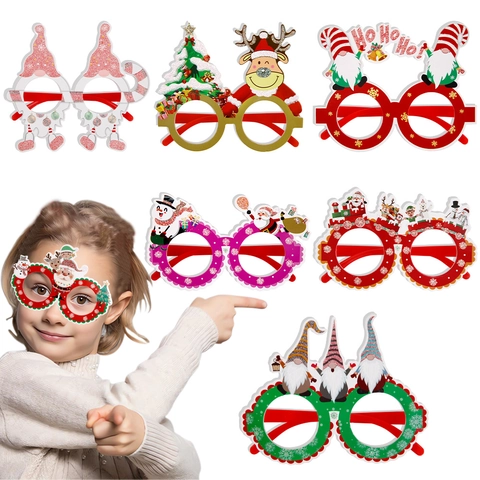 Christmas Glasses Frame Glitter Santa Reindeer Snowman Gnomes Decoration For Holiday Party Photography Props Accessories For Adults Kids