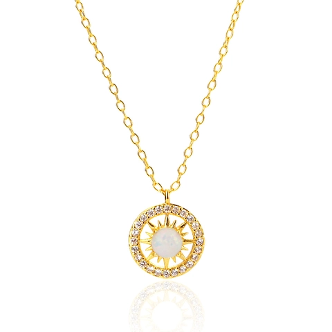 Collana In Argento Sterling 925 Con Ciondolo Medaglione Sole Opale Bianco Zirconia Gioielli Da Donna