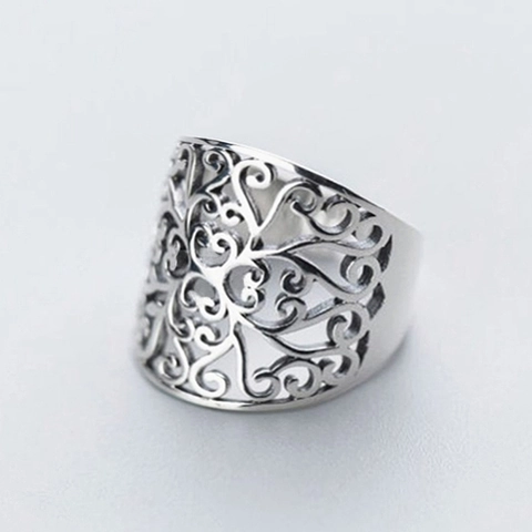 Retro Bohemian Hollow Pattern Wide Ring Unisex Copper Electroplated Casual Finger Ring Vintage Jewelry Gift Men Women