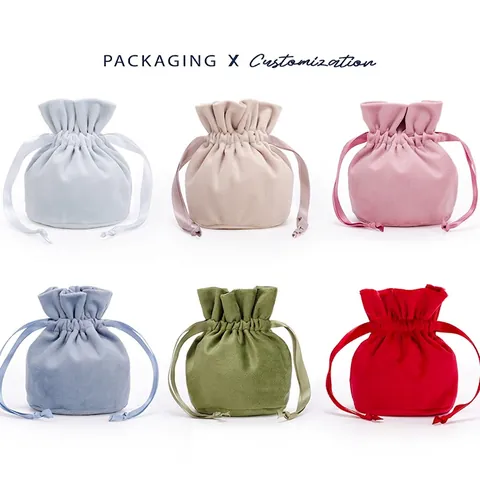 Soft Velvet Drawstring Pouch Round Bottom Ruffle Edge Jewelry Storage Bag Gift Packaging For Wedding Party Favor