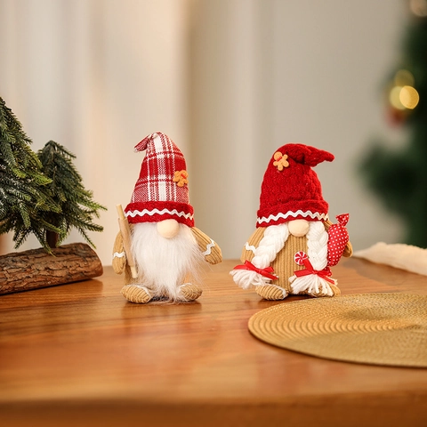 Gnomo di Pan di Zenzero di Natale Fatto a Mano Bambola di Peluche Senza Volto Cappello di Maglia Ornamento Rudolph per Decorazione Casa Tavolo