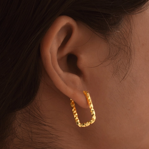 Orecchini A Cerchio In Acciaio Inossidabile Per Donna Trapuntato Sfaccettato Texture Geometrico Rotondo Forma U Retrò Oro Bicolore