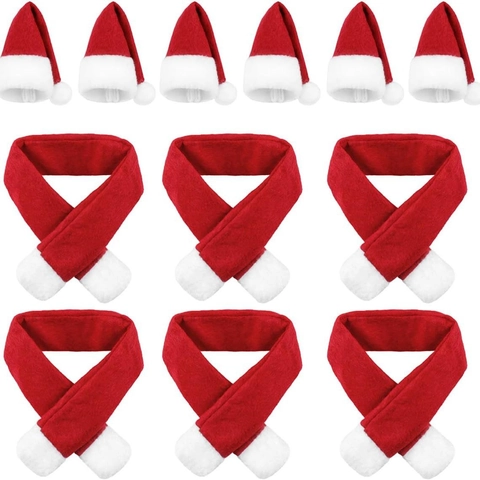 Christmas Mini Hat And Scarf Wine Bottle Decor Non Woven Fabric Red White Santa Style Party Table Decoration