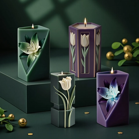 3D Relief Flower Silicone Mold For DIY Scented Candle Making Geometric Lily Tulip Calla Lily Plaster Ornament Soap Mold Home Decor Crafting Tool
