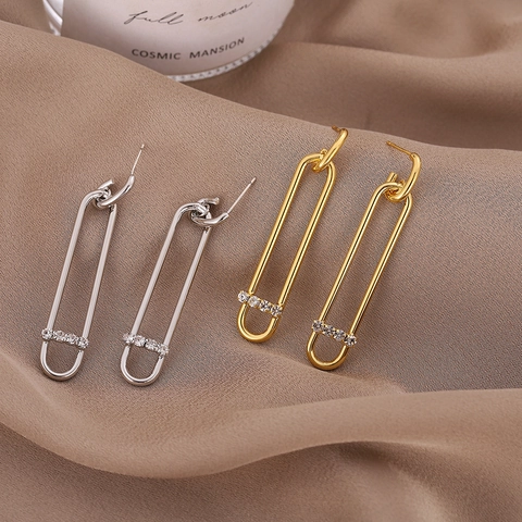 Moderne Geometrische Kupfer Strass Tropfenohrringe Mit 925 Sterlingsilber Ohrstecker-Stift Elegante Sicherheitsnadel Stil Damen Schmuck