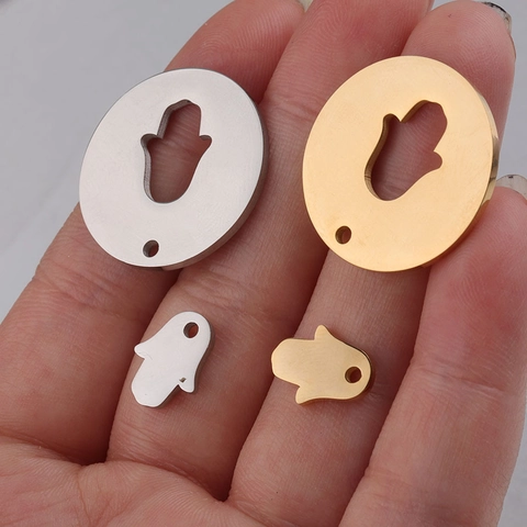 Hamsa Hand Charms 304 Stainless Steel Mirror Polished Hollow Hand Of Fatima Pendants DIY Jewelry Making Accessory