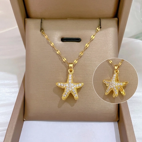 Collana Con Pendente Stella Marina Catena In Acciaio Inossidabile Rame Micro Zircone Perla Artificial Gioielli Eleganti Da Donna