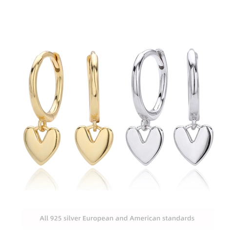Pendientes De Aro Con Colgante De Corazón De Plata De Ley 925 Con Circón 5A Joyería Elegante Pulida Para Mujer