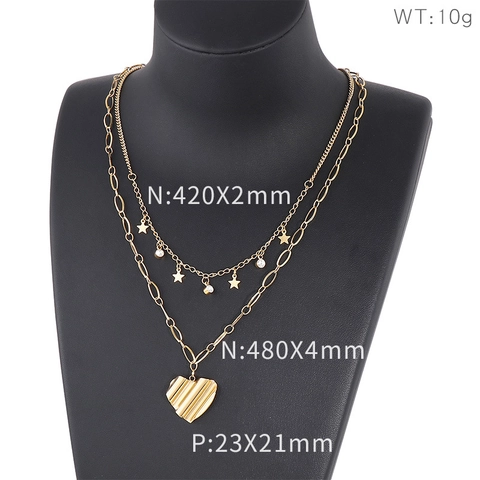 Collar De Varias Capas De Acero Inoxidable Con Colgante De Corazón Estrella Circonita Para Mujer Joyería De Moda