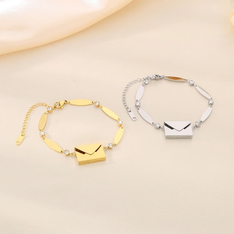 Stainless Steel Zircon Bracelet With Envelope Pendant Love You Engraved Adjustable Minimalist Jewelry For Women
