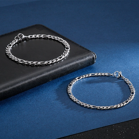 Bracelet Chaîne Figaro En Acier Inoxydable Hip Hop Or Argent Bicolore Cuban Link Bijoux Pour Hommes Femmes