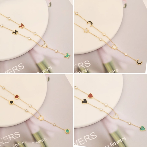 Edelstahl Anhänger Halskette Gold Überzogen Bunt Schmetterling Stern Mond Herz Rund Zirkonia Für Damen