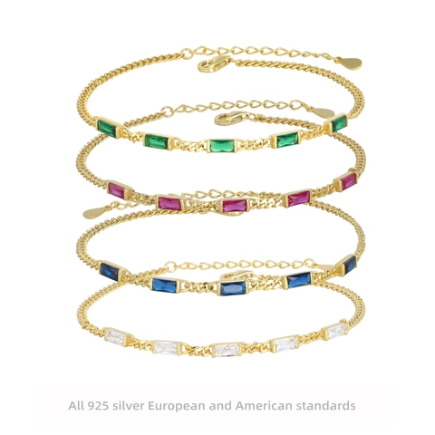 Pulsera Vintage de Plata de Ley 925 con Circonia Rectangular para Mujer Chapado en Oro Joyería Elegante Boda Banquete Regalo