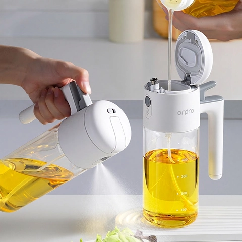 Pulverizador Y Dispensador De Aceite De Vidrio Borosilicato Doble Función Antigoteo Cocina Niebla Tapón Automático Botella