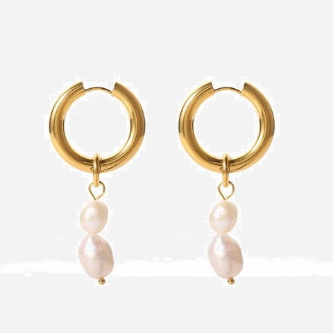 Boucles D'oreilles Vintage Françaises Perles D'eau Douce Baroques Plaqué Or 18K Acier Inoxydable Bijoux Style Rétro Femmes