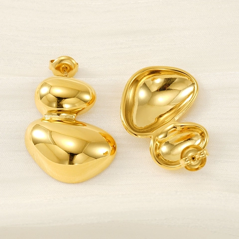 Irregular Pebble Stud Earrings 18K Gold Plated Stainless Steel Double Layer Minimalist Geometric Jewelry For Women