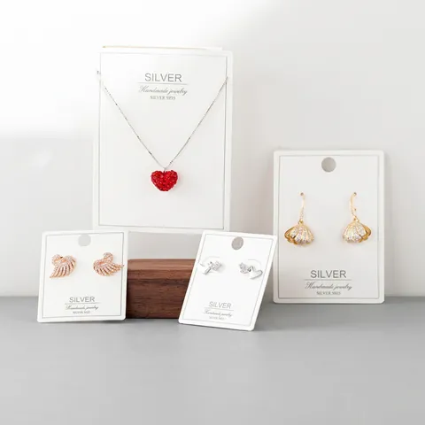 White Jewelry Earring Display Cards With Packaging Bags For Necklace Stud Earring S925 Silver Post Print